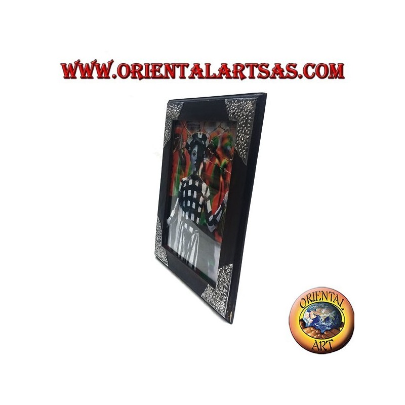 Fotorahmen aus Mangoholz mit vier silberfarbenen Einsätzen mit Blumendekor von 31 x 26 cm