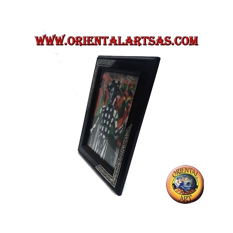 Mango wood photo frame with two silver-colored inserts with floral decoration of 33 x 28 cm