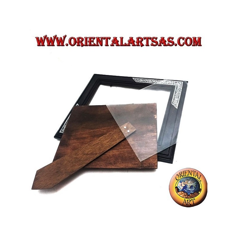 Mango wood photo frame with two silver-colored inserts with floral decoration of 33 x 28 cm