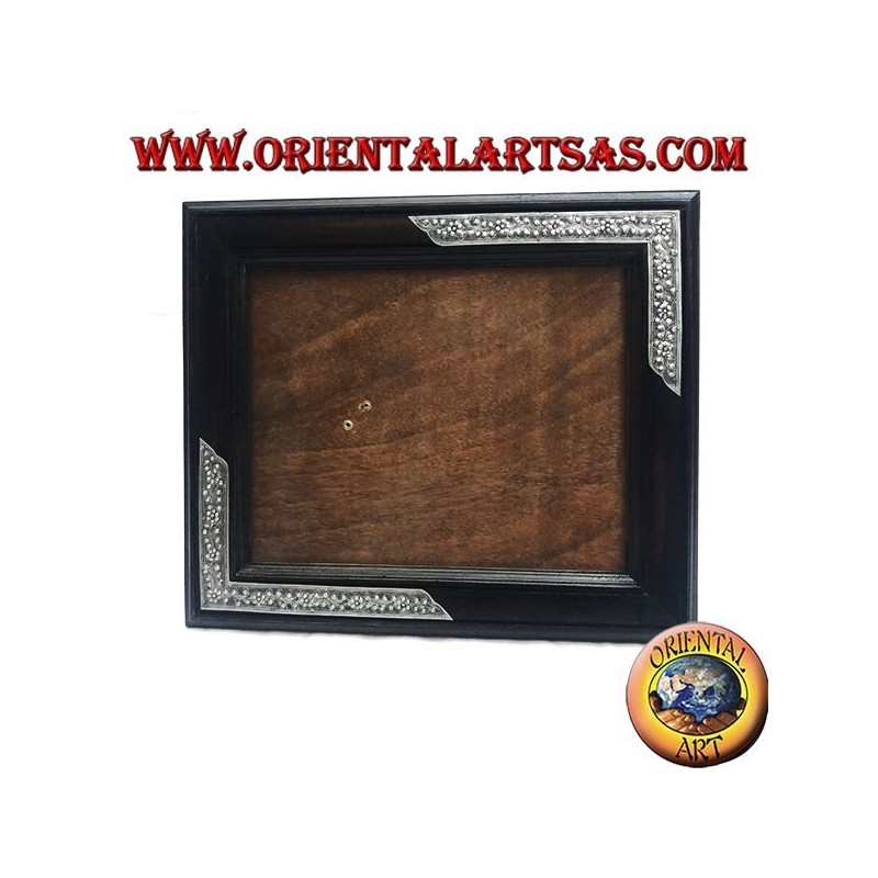 Mango wood photo frame with two silver-colored inserts with floral decoration of 33 x 28 cm