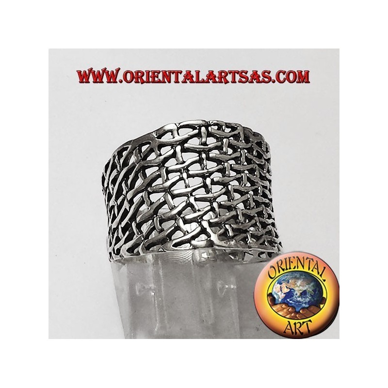 anello fascia a rete in argento