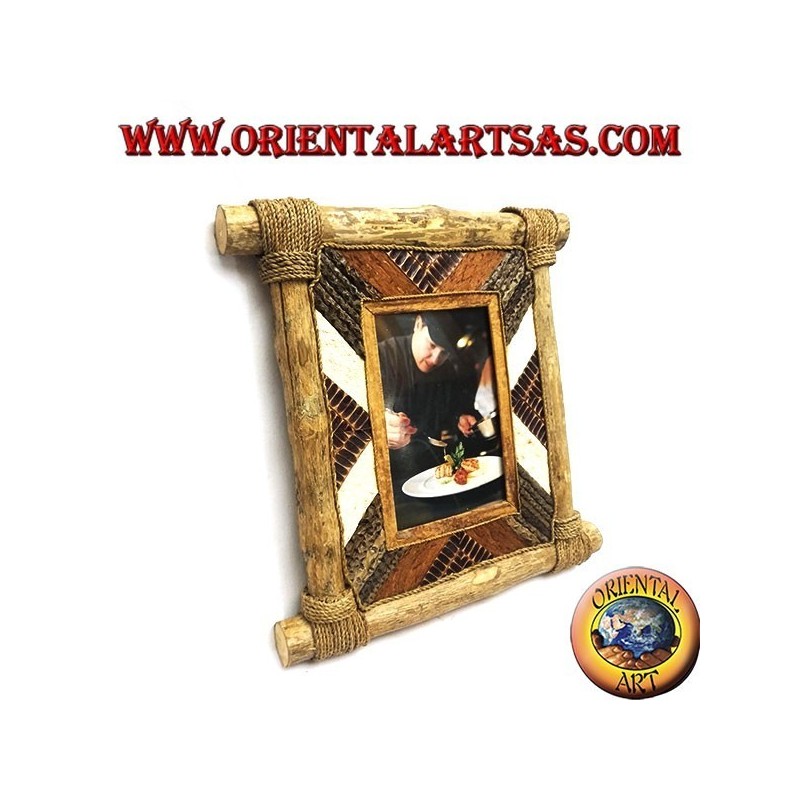 Rahmen vertikaler Rahmen aus Kaffeeholz und Rinde Dekorationen und natürlichen Elementen von 28 x 28 cm