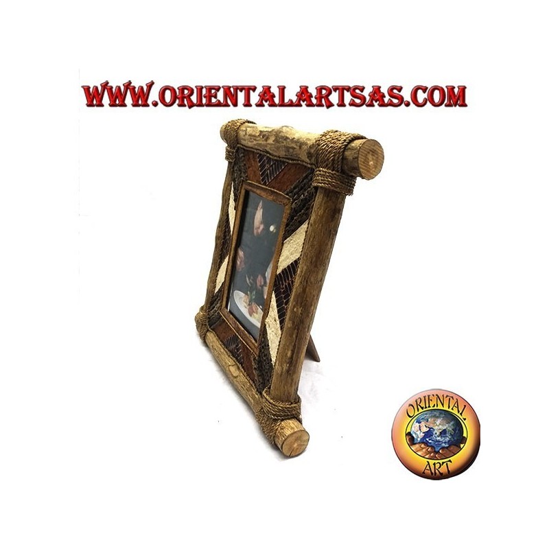 Rahmen vertikaler Rahmen aus Kaffeeholz und Rinde Dekorationen und natürlichen Elementen von 28 x 28 cm