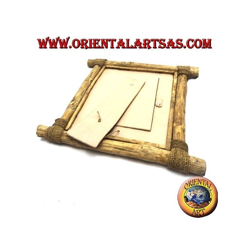 Vertical photo frame in coffee wood and decorations in bark and natural elements 35 x 33 cm