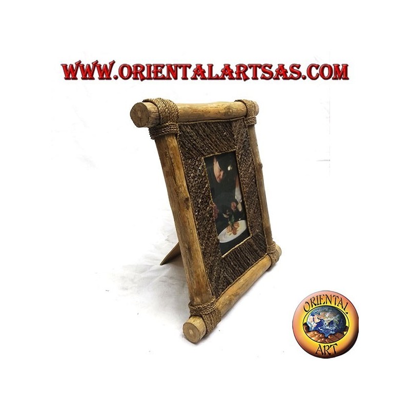 Cadre photo vertical en bois de café et décorations en bâtonnets d'écorce de 29 x 28 cm
