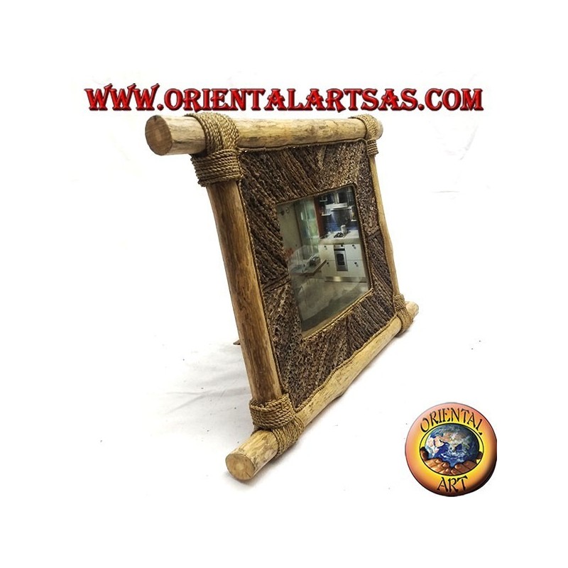 Vertical photo frame in coffee wood and decorations in 35 x 33 cm bark sticks