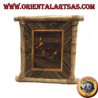 Cadre photo vertical en bois de café et décorations en bâtonnets d'écorce de 35 x 33 cm