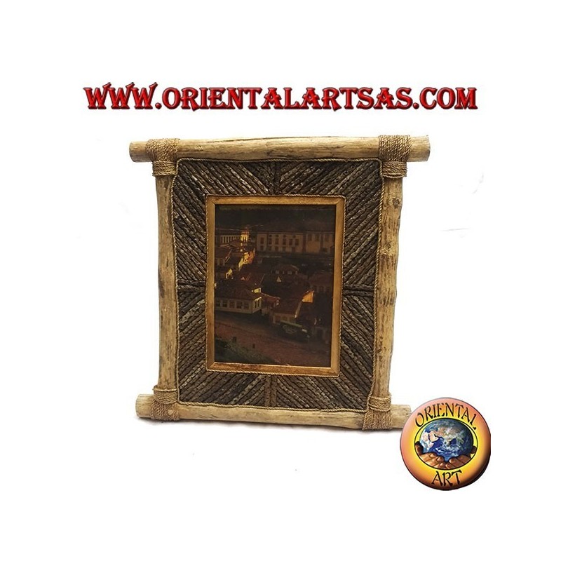 Cadre photo vertical en bois de café et décorations en bâtonnets d'écorce de 35 x 33 cm