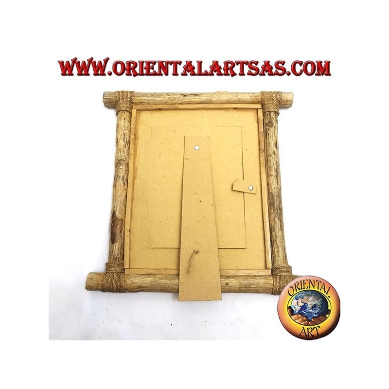Vertical photo frame in coffee wood and decorations in 35 x 33 cm bark sticks