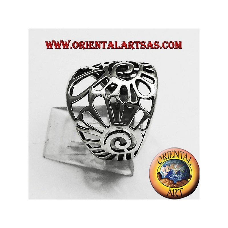 anillo de banda de concha de plata Nautilus
