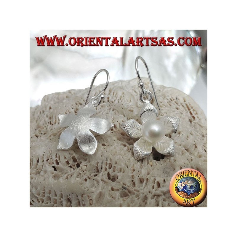 Boucles d'oreilles en argent avec feuille en forme de pendentif étoile en satin et perle d'eau blanche