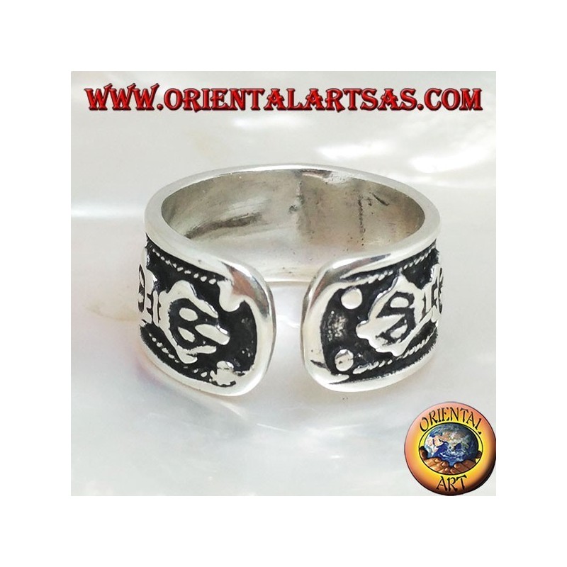 Anillo de plata con mantra tibetano OM MANI PADME HUM en relieve (tamaño libre)