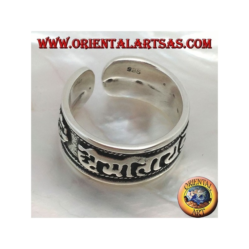 Silberbandring mit tibetischem Mantra OM MANI PADME HUM im Relief (Freesize)