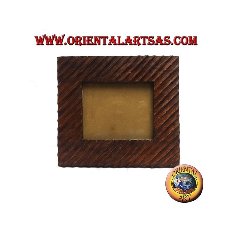 Photo frame with oblique lines engraved in pine wood 30 x 26 cm