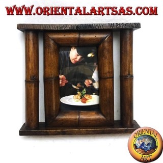 Cornice portafoto in legno di teak e bambù con canna laterale da 25x23 cm