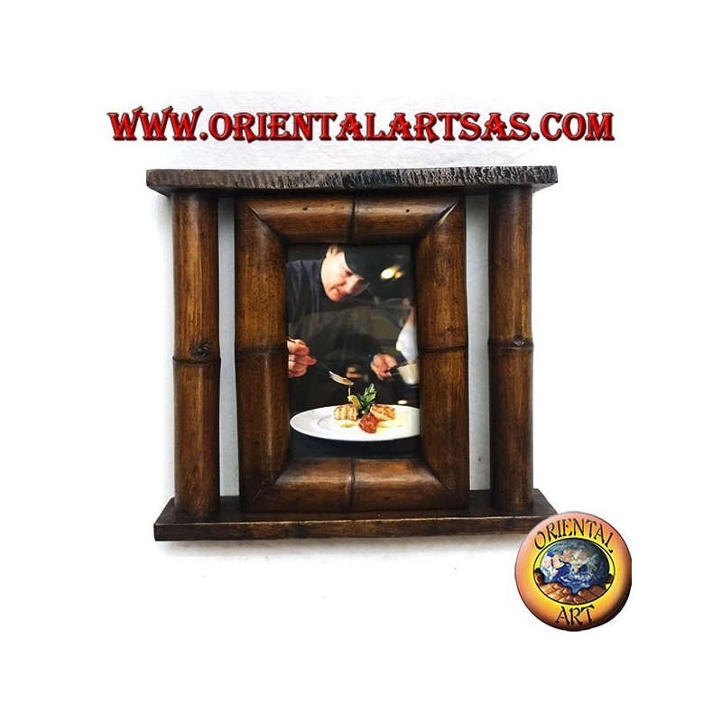 Photo frame in teak and bamboo with 25x23 cm side barrel