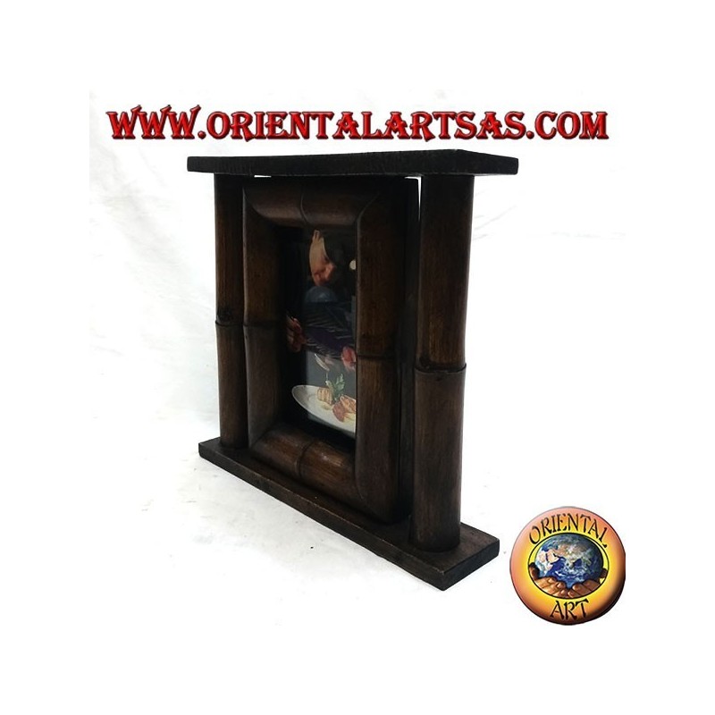 Cornice portafoto in legno di teak e bambù con canna laterale da 25x23 cm