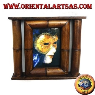 Photo frame in teak and bamboo with side cane of 29x25 cm