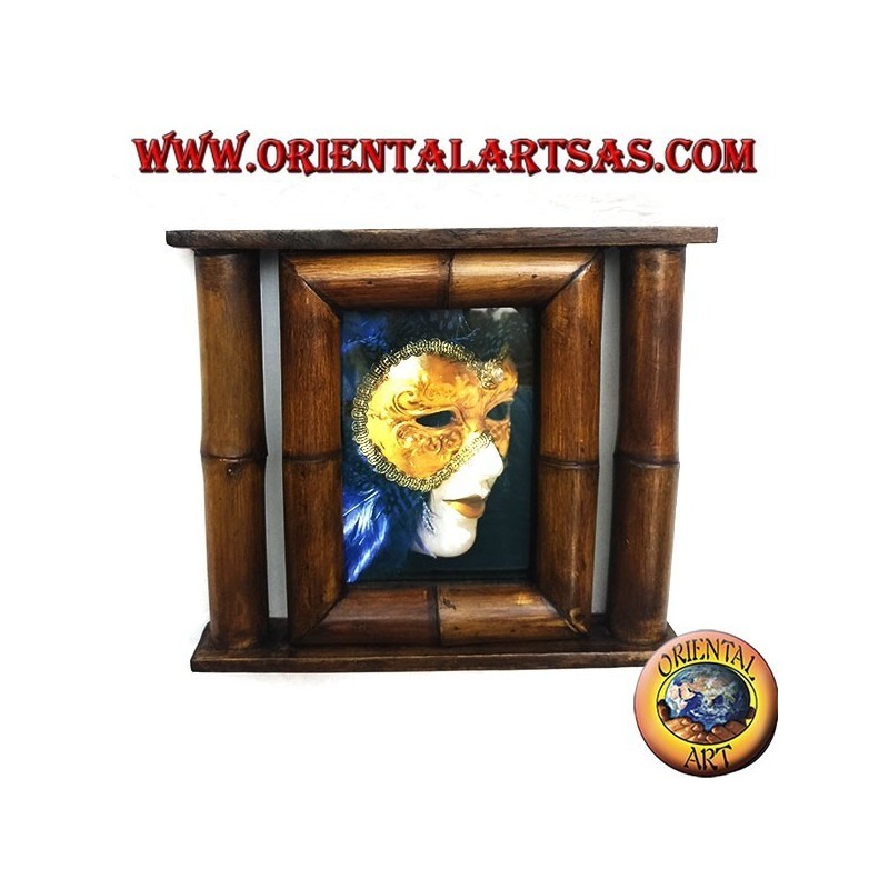 Photo frame in teak and bamboo with side cane of 29x25 cm