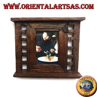 Cadre photo en bois de teck antique avec carrés latéraux de 28x24 cm
