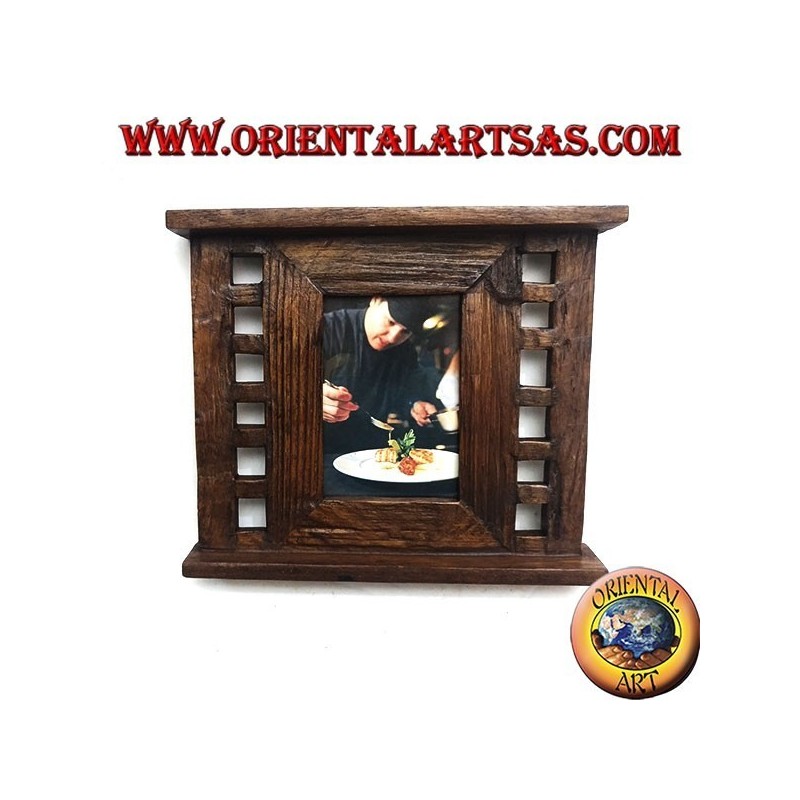 Cornice portafoto in legno di teak antico con quadretti laterali da 28x24 cm