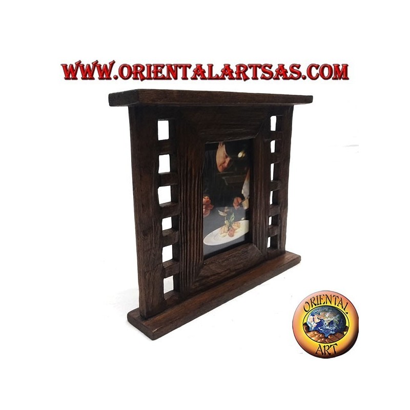 Cadre photo en bois de teck antique avec carrés latéraux de 28x24 cm