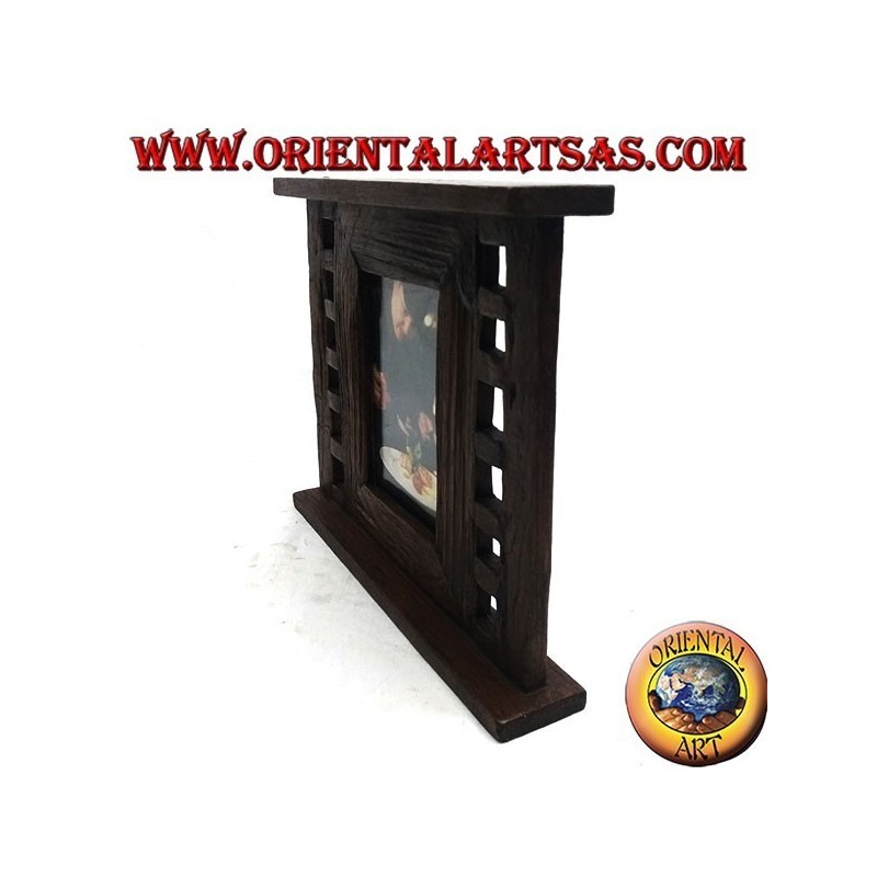Cadre photo en bois de teck antique avec carrés latéraux de 28x24 cm
