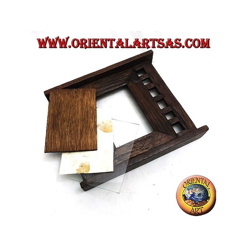 Cornice portafoto in legno di teak antico con quadretti laterali da 28x24 cm