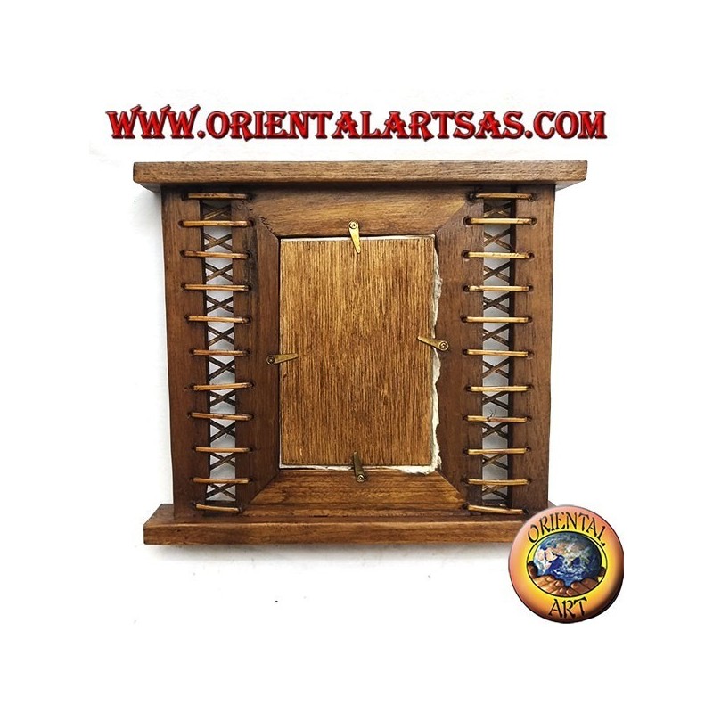 Antique teak wood photo frame with bark woven on the sides of 28x24 cm