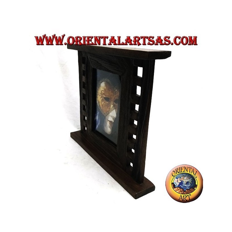 Cadre photo en bois de teck antique avec carrés latéraux de 31x27 cm