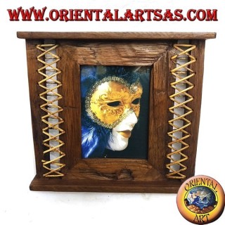 Antique teak wood photo frame with 31x27 cm woven bark on the sides
