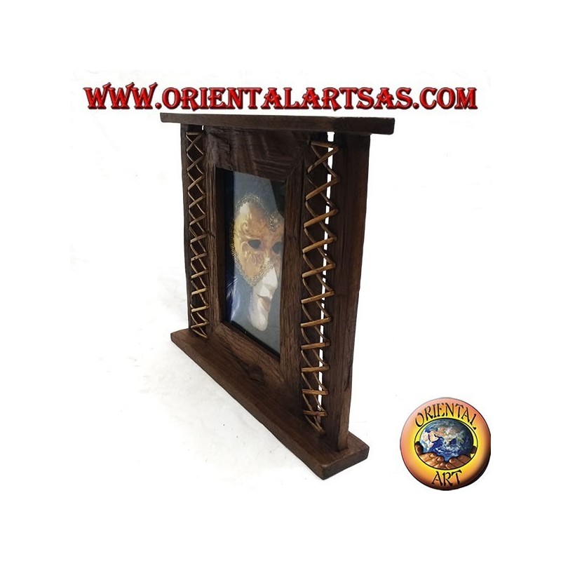 Antique teak wood photo frame with 31x27 cm woven bark on the sides