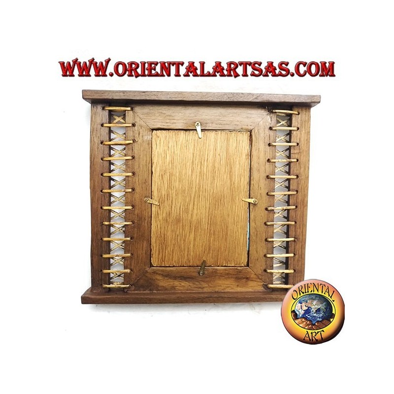 Cornice portafoto in legno di teak antico con midollino intrecciato sui lati da 31x27 cm
