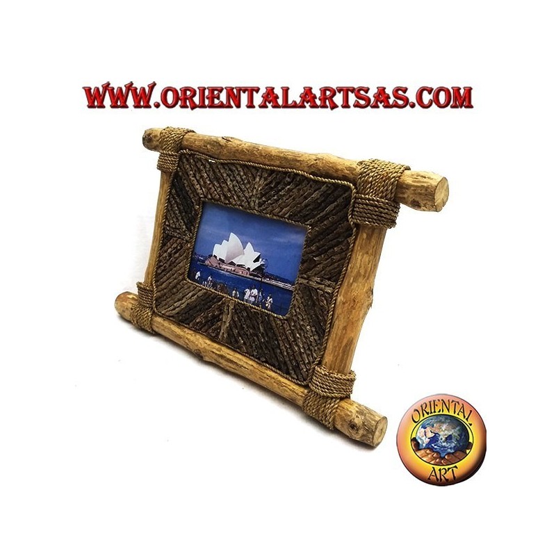 Cadre photo horizontal en bois de café et décorations en bâtonnets d'écorce 19 x 29 cm