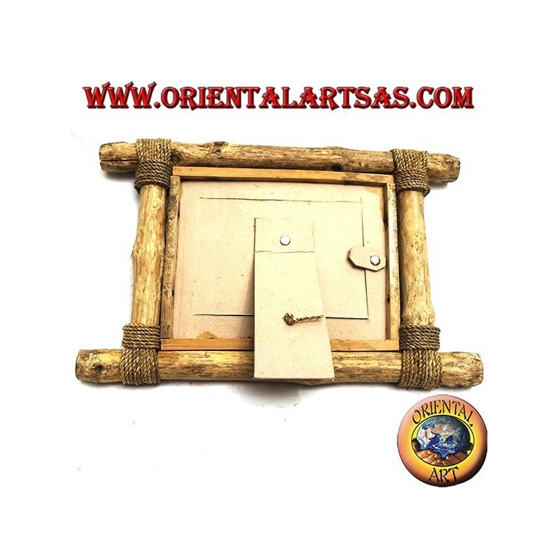 Horizontal photo frame in coffee wood and bark stick decorations 19 x 29 cm