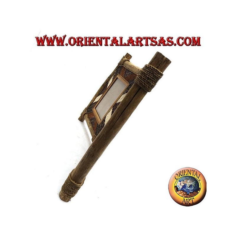 Doppelter Fotorahmen aus Kaffeeholz mit Rindendekorationen und natürlichen Elementen 33 x 42 cm