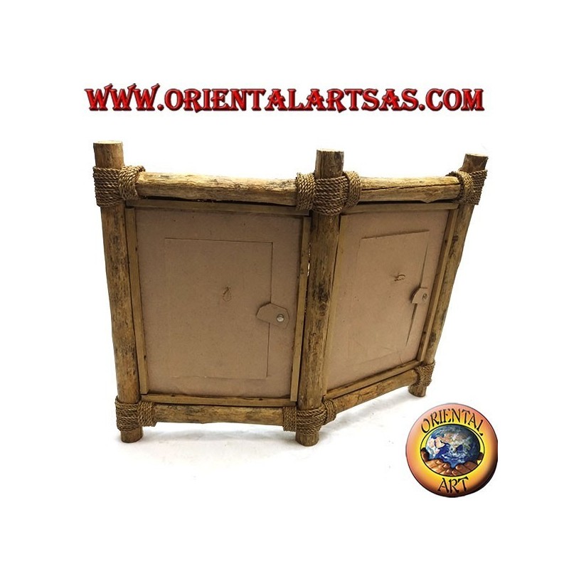 Cornice portafoto doppia in legno di caffé con decorazioni in corteccia e elementi naturali da 33 x 42 cm