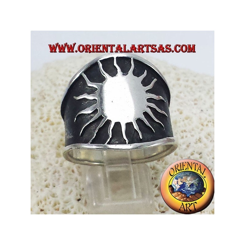 anello fascia larga sole in argento
