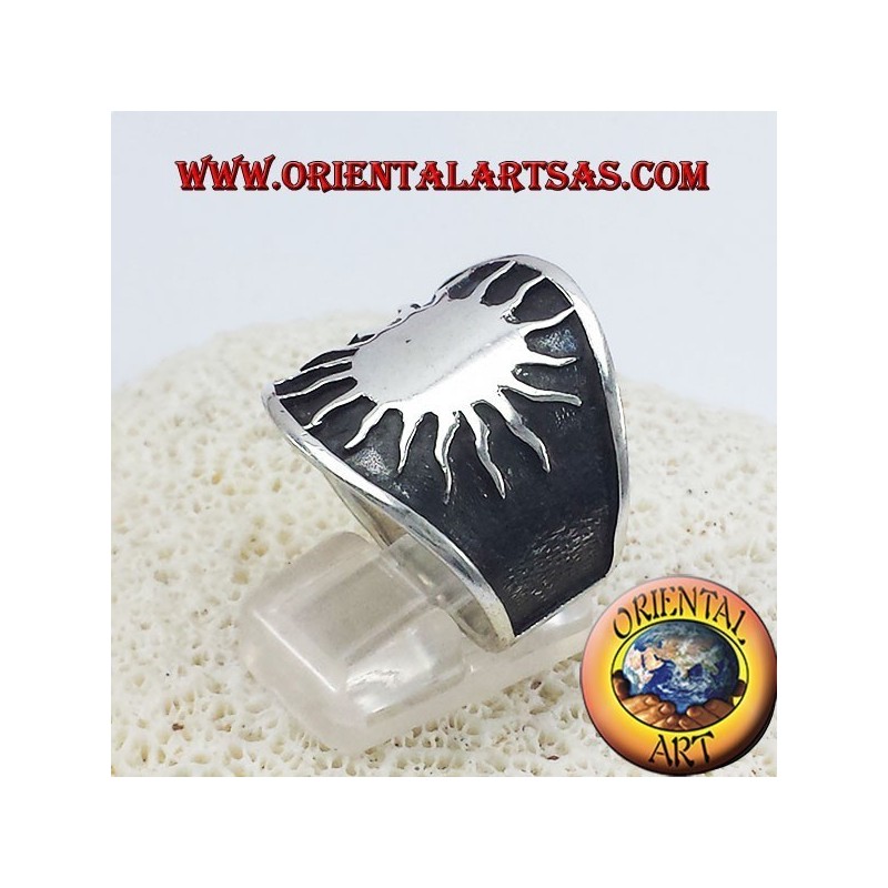 anillo de banda de plata sol grande