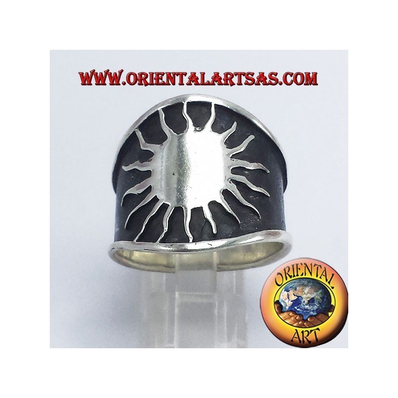 anillo de banda de plata sol grande