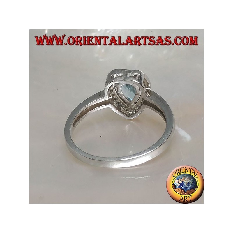 Bague en argent avec topaze goutte bleue naturelle sertie de zircons