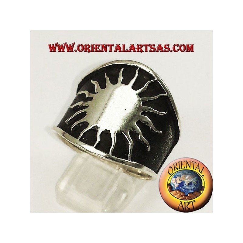 anillo de banda de plata sol grande