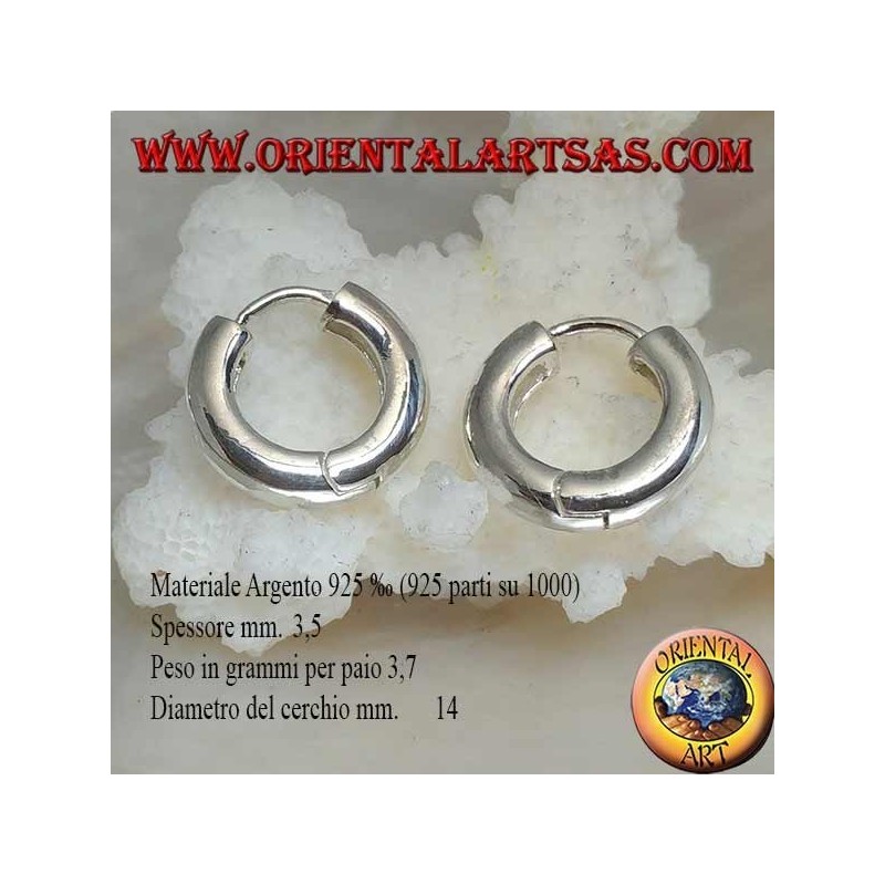 Einfacher silberner Creolenohrring und Druckknopfverschluss 3,5 x 14 mm