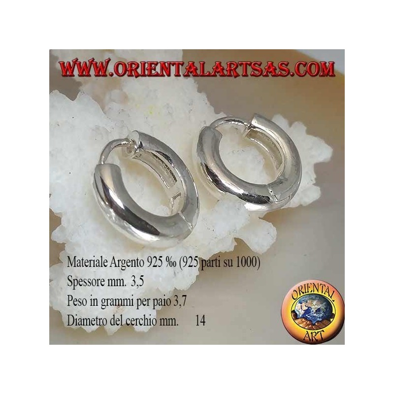 Orecchino in argento a cerchio semplice e chiusura a scatto da 3,5 x 14 mm