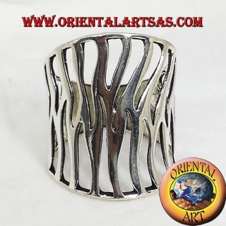 anneau de bande d'argent flamme sculptée