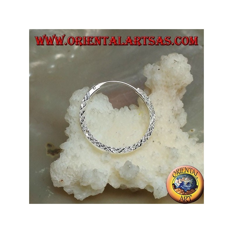 20 mm square section diamond diamond hoop silver earrings