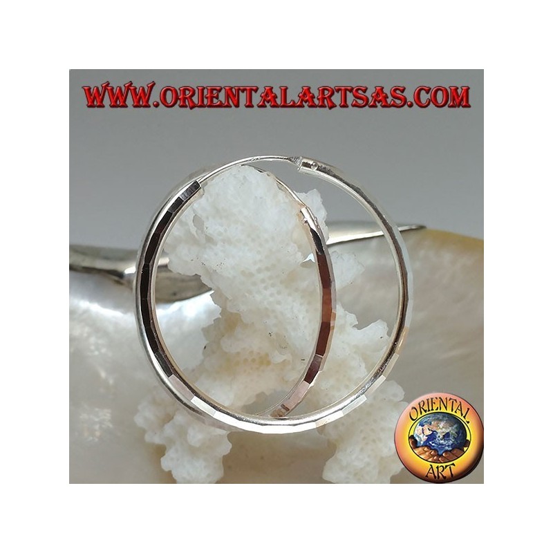 Boucles d'oreilles créoles diamant simple argent 35 x 2 mm