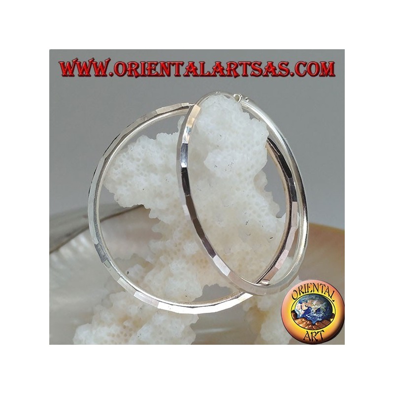 Simple diamond hoop silver earrings 35 x 2 mm