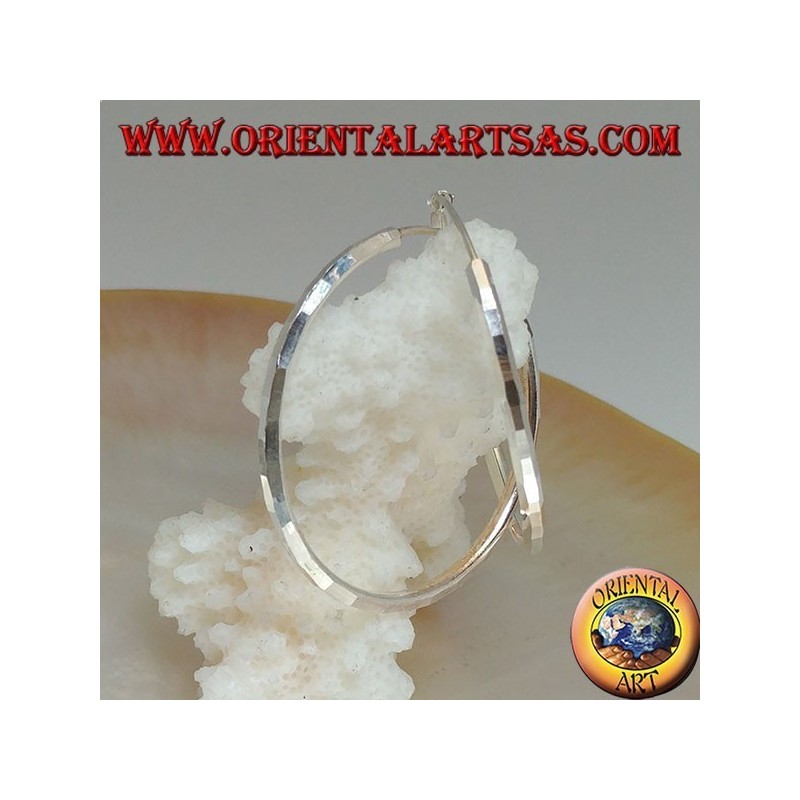 Pendientes simples de plata con aro de diamantes 35 x 2 mm