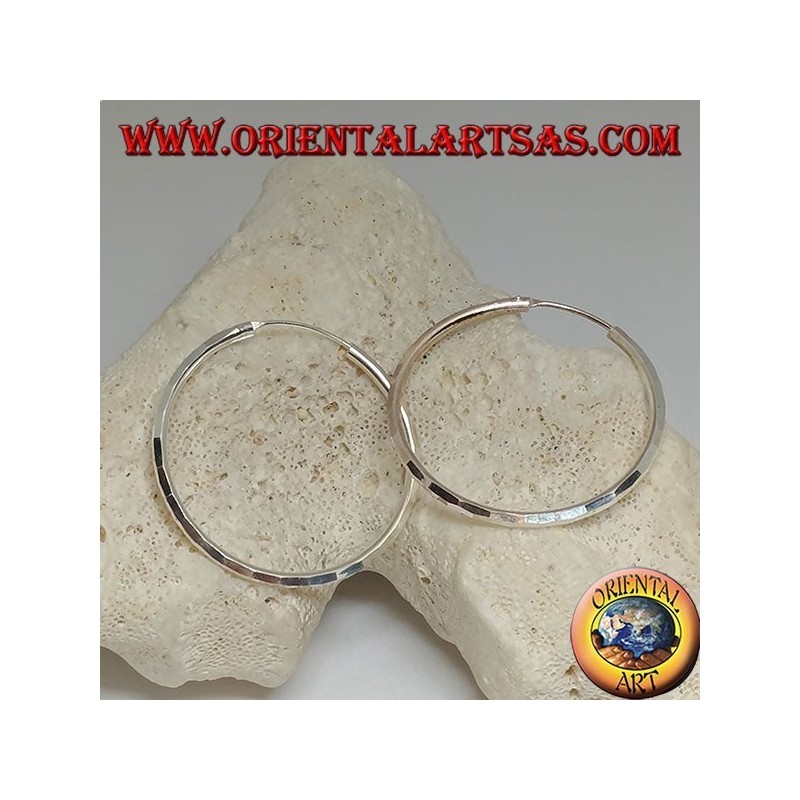 Pendientes simples de plata con aro de diamantes 35 x 2 mm